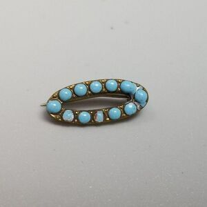 Vintage Tiny Antique Oval Brooch, Blue Enamel Dots, Broken C Clasp, Victorian